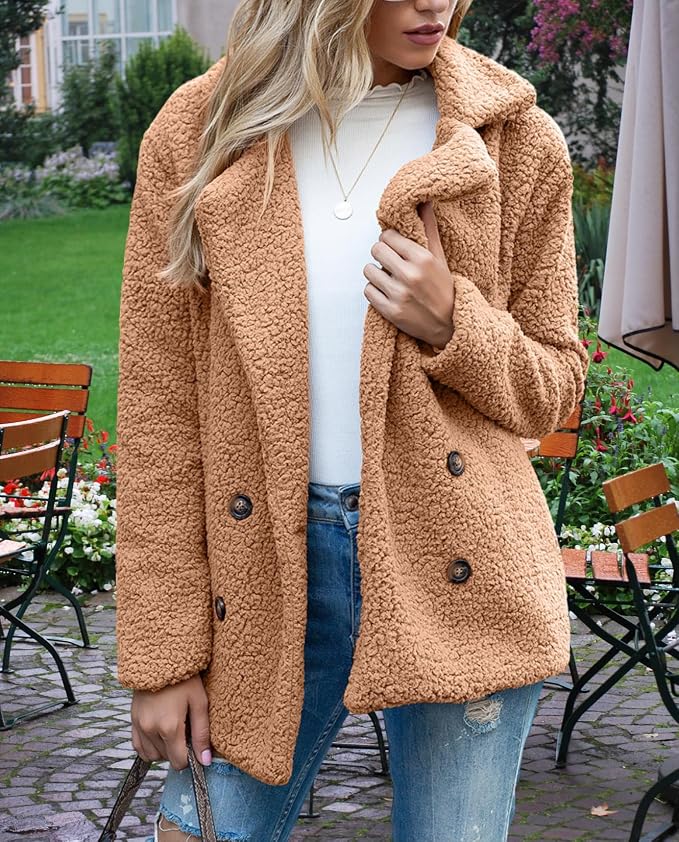 Women's Winter Warm Plush Cardigan Fuzzy Fleece Lapel Jacket - Image 5