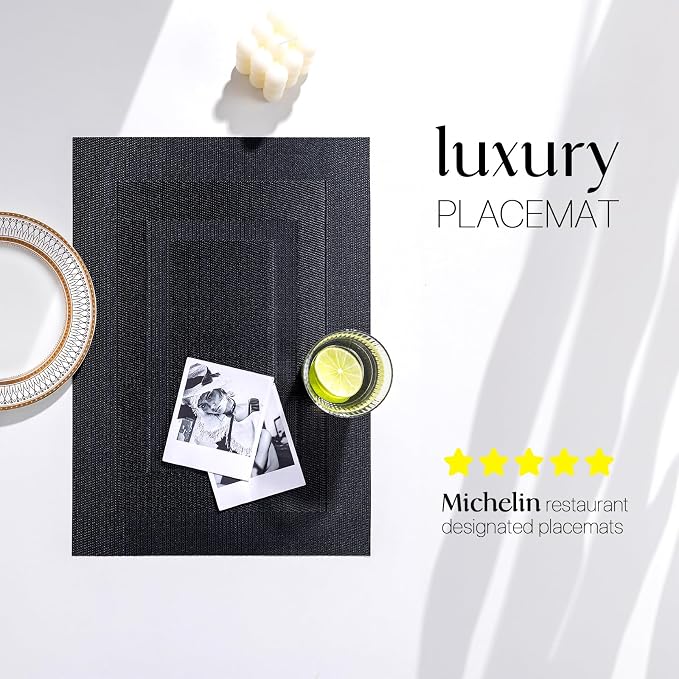 LEXMORE Placemats Set of 6 Vinyl/Plastic Woven Place Mats - Image 2