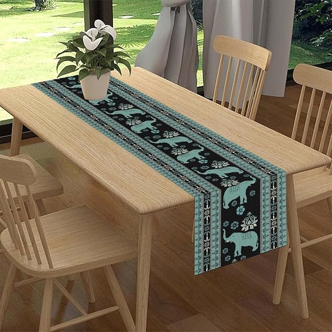 African Tribal Table Runner, Boho Elephants Tribal Traditional Indian Diwali - Image 2