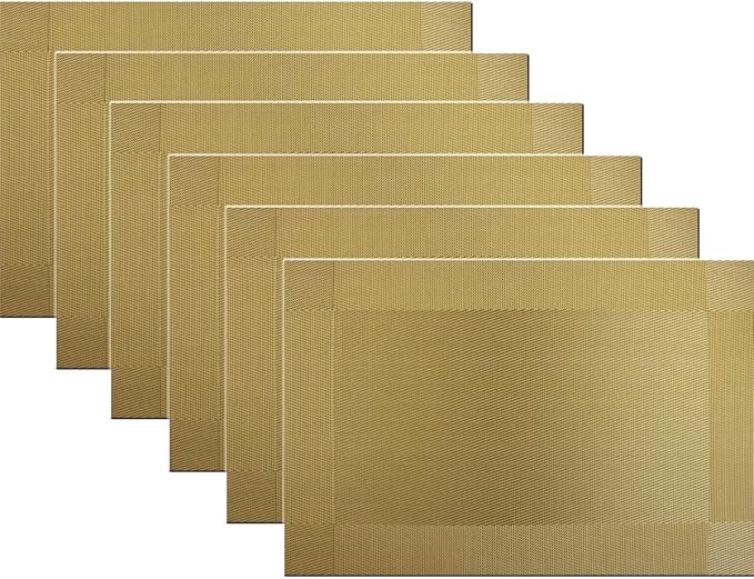 Placemats Vinyl Twill Weave Heat-Resistant Table Mats Washable Kitchen Placemats by PandaPalm