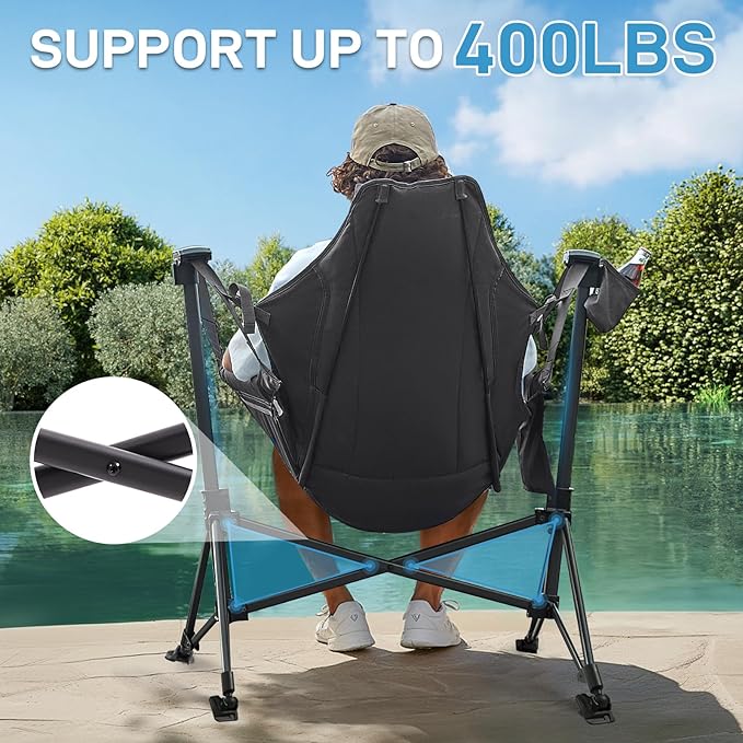 Camping Rocking Chair, Padded Oversized, 400 lb Capacity, Grey