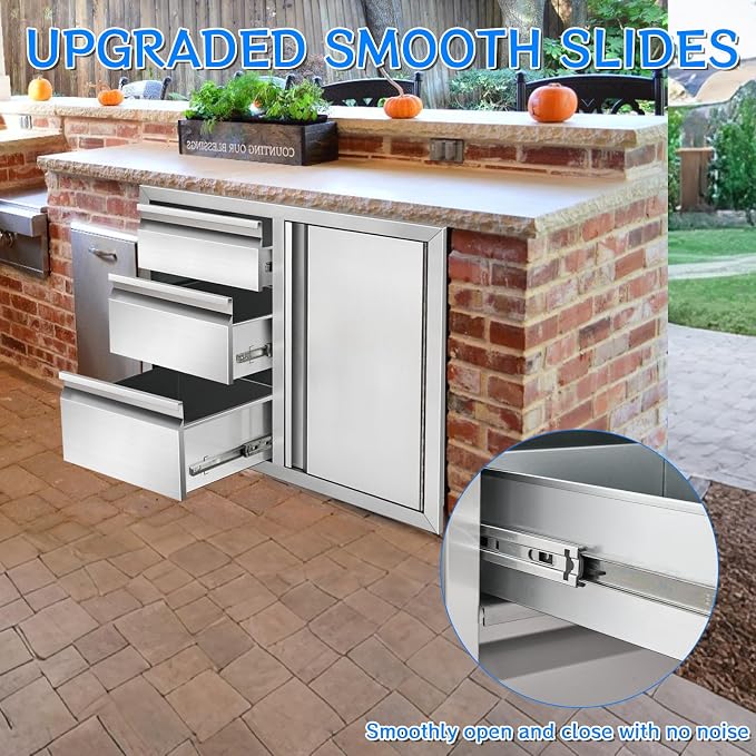 Outdoor Kitchen Drawer Combo, Stainless Steel Triple Drawers - Image 4