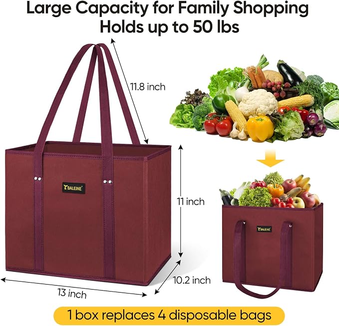 BALEINE 3Pk Reusable Grocery Bags, Foldable Shopping Bags - Image 2