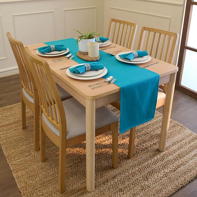 Encasa XO Table Runner 13"x72" Long | Cotton Canvas Fabric | Azul Blue Solid - Image 2