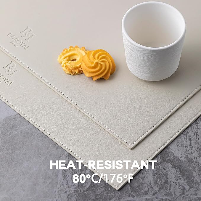 Faux Leather Placemats Set of 6 Vinyl Washable Wipeable Table Mats - Image 5