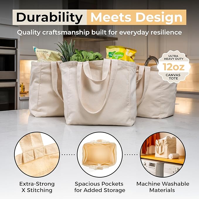 VeraMia Canvas Grocery Bag 3pc XL Set - Image 3