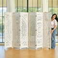 Room Divider Wood Carved Wall Divider Indoor Folding Bohemian Style Portable by Svimi