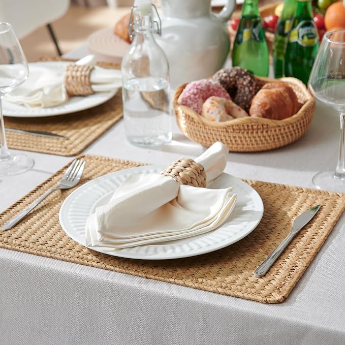 6 Pack Rectangular Woven Placemats, Rattan Wicker Table Mats, Natural Seagrass - Image 4