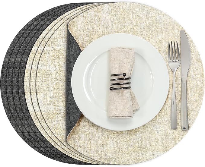 Myir JUN Round Placemats Dual Sided, Faux Leather Place Mats Set of 4 Indoor by MyirJUN