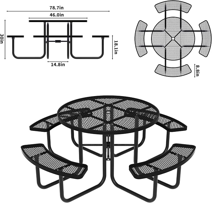 46'' Round Metal Picnic Table for Outdoors, Commercial Steel Metal Picnic Tables - Image 3