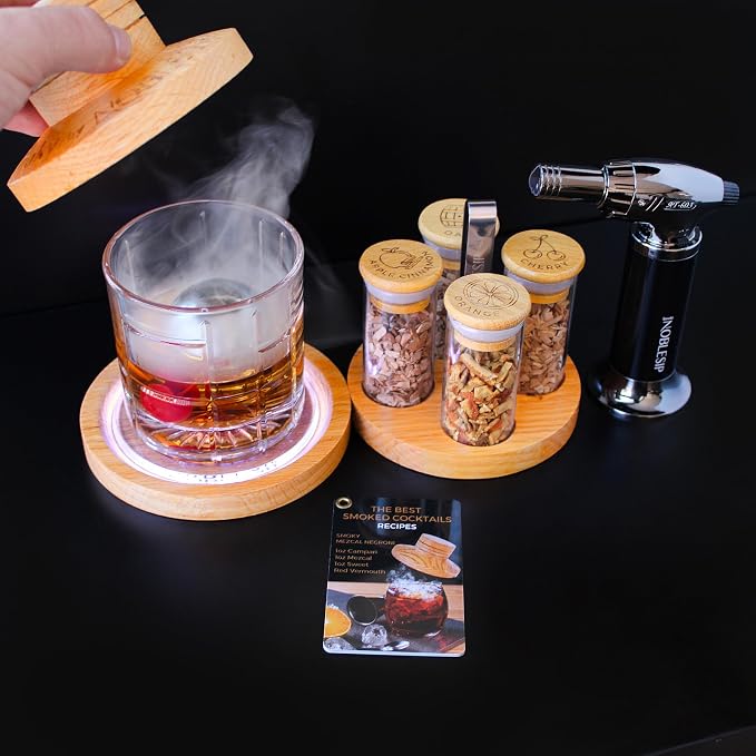 Cocktail Smoker Kit with Bar Stand Smoky Pro with Torch and Selected Wood by NobleSip