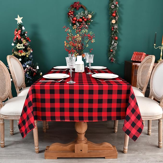 Red Gingham Christmas Plaid Tablecloth - Image 4