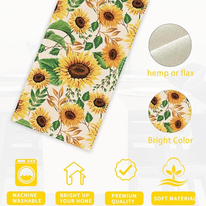 Table Runner Sunflower Leaves Table Runners Summer Seasonal Kitchen Dinning - Image 3