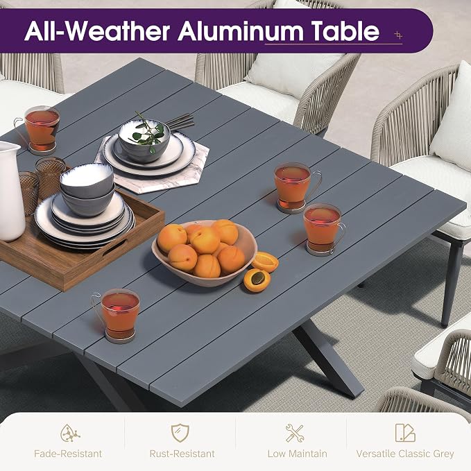 PURPLE LEAF 9 Pieces Outdoor Metal Furniture Set Patio Conversation Sets Dining - Image 3