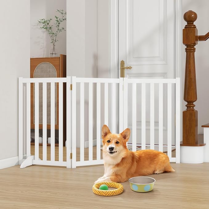 30" Height Tall Freestanding Pet Gate, Solid Wood Folding Safety Fence Wooden - Image 2
