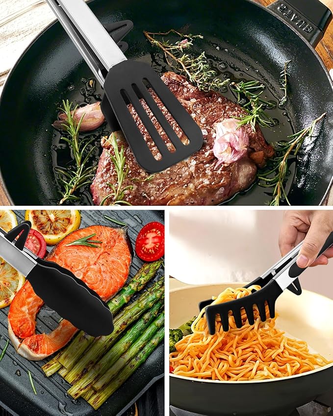 Tongs for Cooking, 9 and 12 Inch Stainless Steel with Silicone Tips