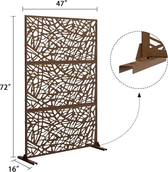 Metal Privacy Screen Outdoor 72" H×47" W, Freestanding Decorative Privacy Screen - Image 2
