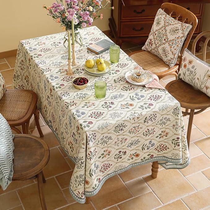 ISAENNE Designer Linen Tablecloth Rectangular, Western Colorful Floral Indoor - Image 4