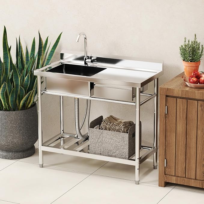 Stainless Steel Utility Sink, Right Drawer, Indoor and Outdoor - Image 9