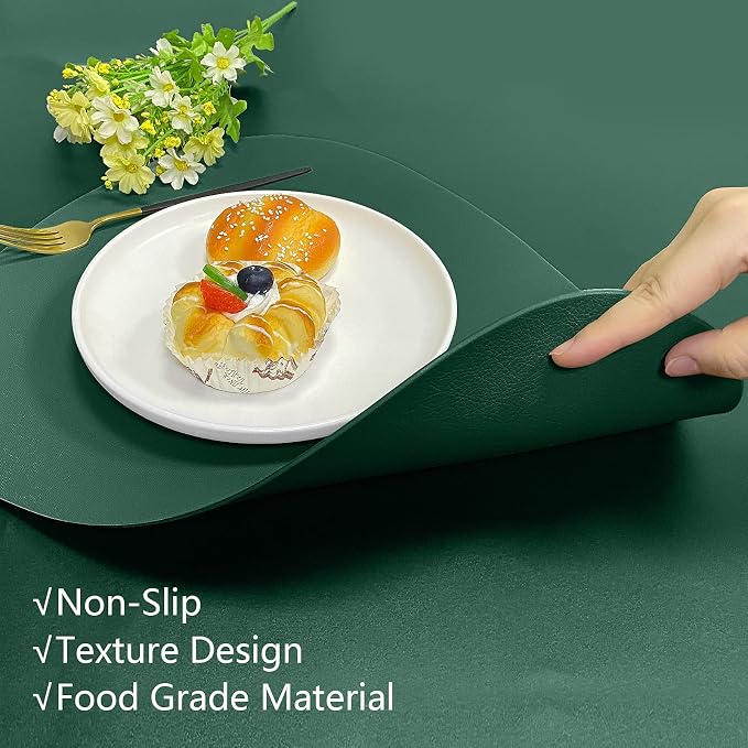 Herda Table Placemats Green Faux Leather Placemats Set of 6 Wipeable Washable - Image 5