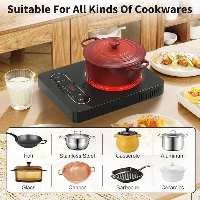 VBGK Single Burner Electric Cooktop, 110V 1800W Electric Stove Top - Image 6
