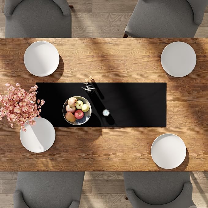 Encasa XO Table Runner 13"x36" Long | Cotton Canvas Fabric | Jet Black Solid - Image 4