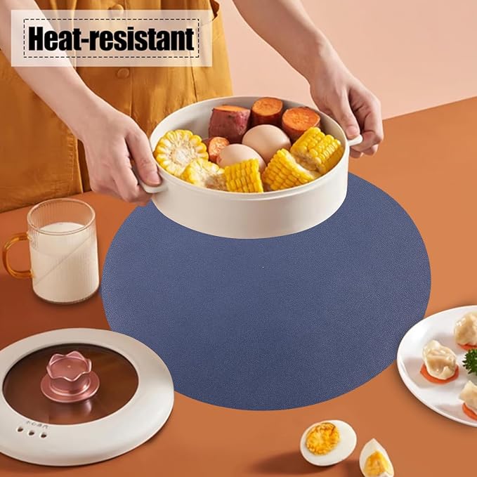 Faux Leather Placemats Set of 6 Reversible, Round PU Placemat - Image 5