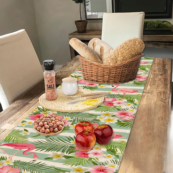Flamingo Palm Leaf Hibiscus Table Runner Dresser Scarves Seasonal Linen - Image 4