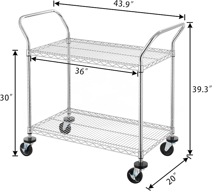 Finnhomy 2-Tier Commercial Grade Rolling Cart, Heavy Duty Utility Cart - Image 3
