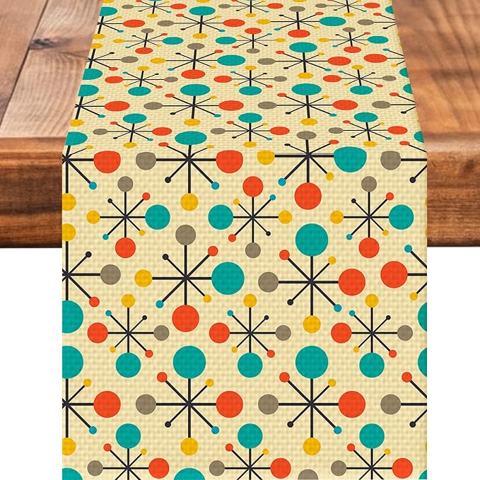 Mid Century Burlap Table Runner Seasonal Spring Fall Kitchen Dining Linen Table by Worltoldb