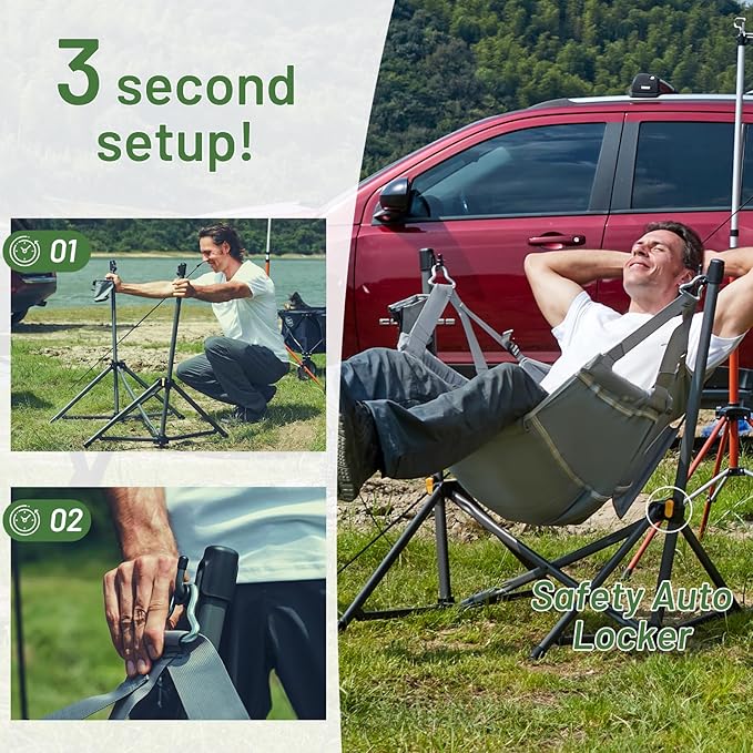 Folding Hammock Chair with Steel Frame, Grey, 300 lb Capacity