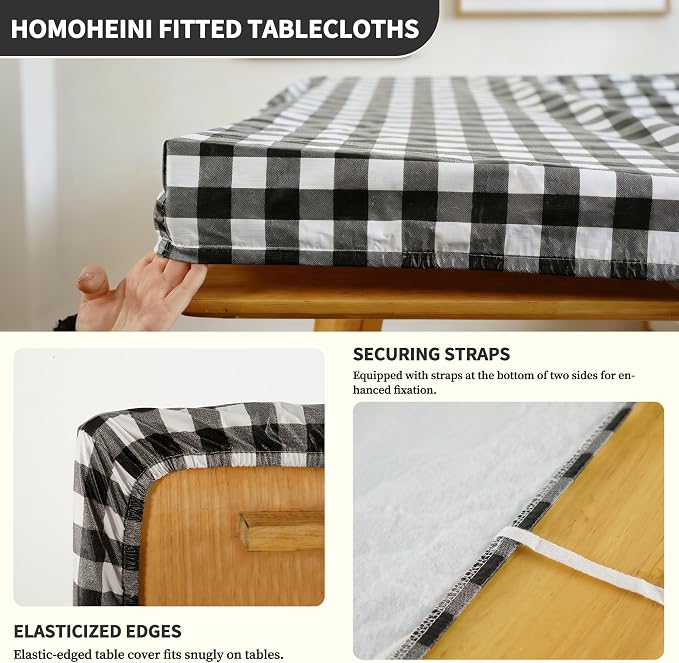 Rectangle Picnic Table Cloth, Elastic Waterproof Fitted Vinyl Tablecloths - Image 2