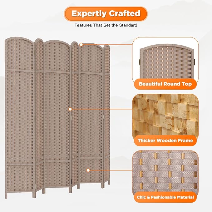 Room Divider 6 Panel Screen 5.6 Ft Tall Partition Room Dividers Beige Privacy - Image 3