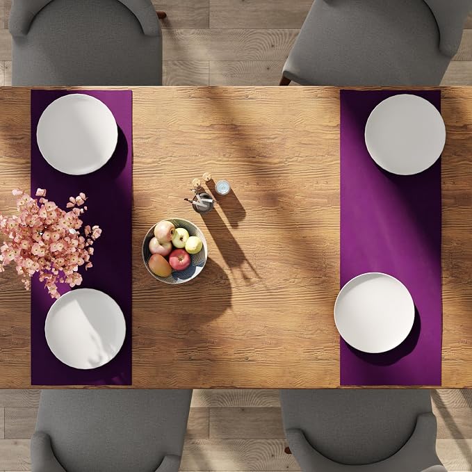 Encasa XO Table Runner 13"x36" Long | Cotton Canvas Fabric | Purple Solid Color - Image 5
