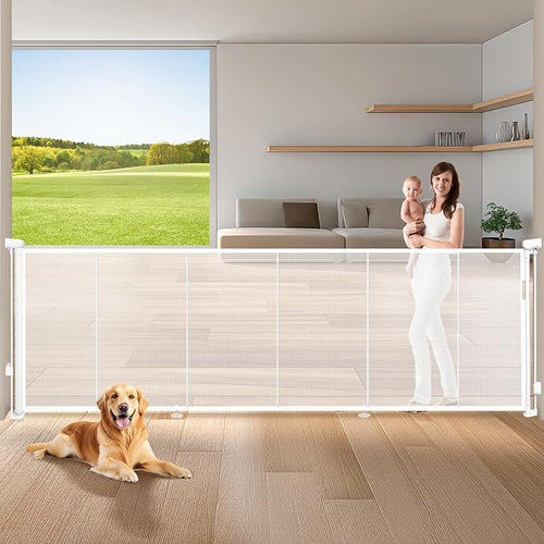 120" Extra Wide Retractable Baby Gates Mesh Gate, Long Retractable Dog Gate by Pravoluxmax