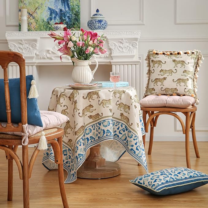 patdrea Designer Linen Small Rectangular Table Cloth, Vintage Leopard Animal - Image 7