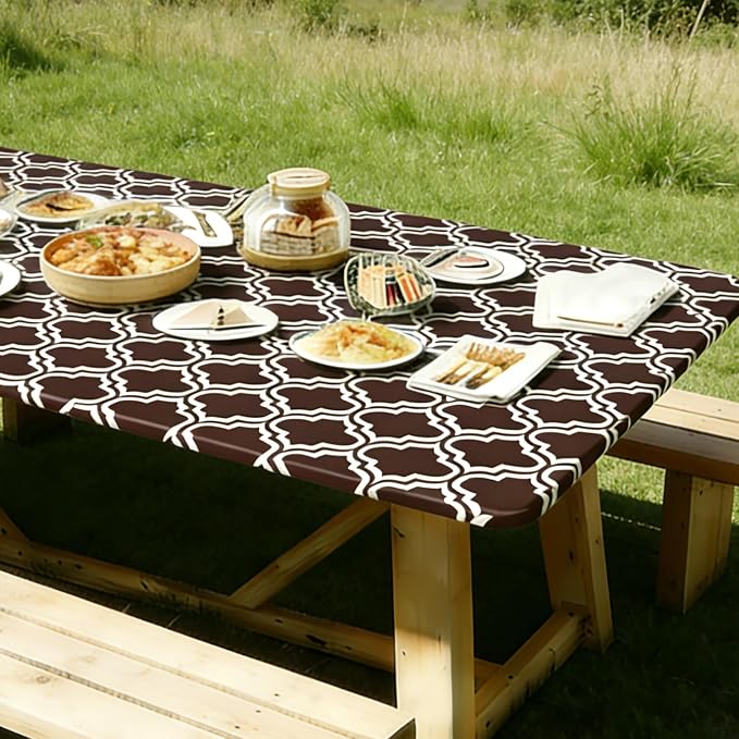 Rectangle Picnic Table Cloth, Elastic Waterproof Fitted Vinyl Tablecloths - Image 8