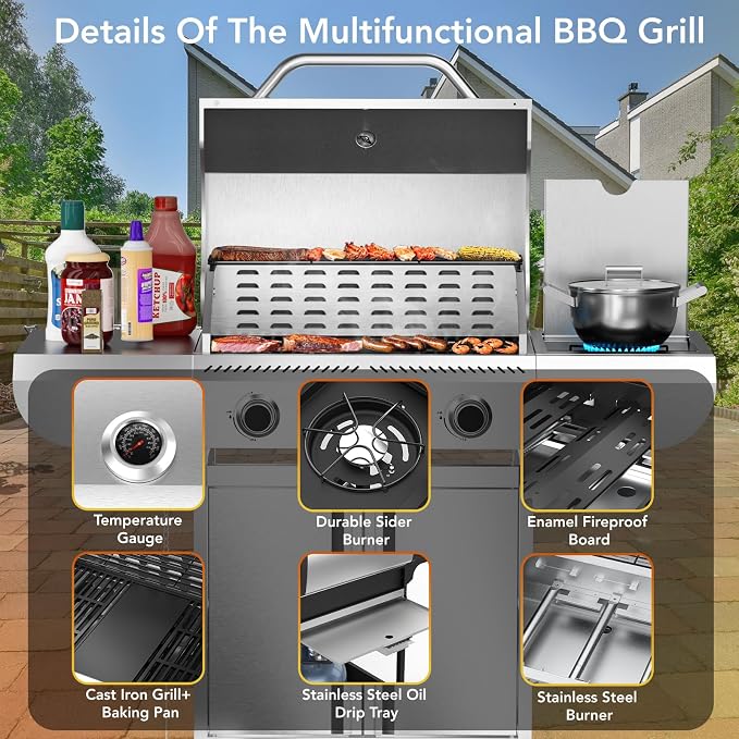 G41 Pro Gas Grill, Heavy-Duty Stainless Steel BBQ Grill, 4 Burner Gas Grill - Image 2