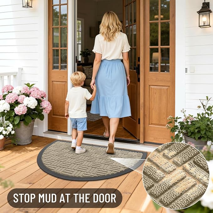 OLANLY Half Circle Door Mat Outside Entrance 29.5x17, Heavy Duty Sturdy Natural - Image 6