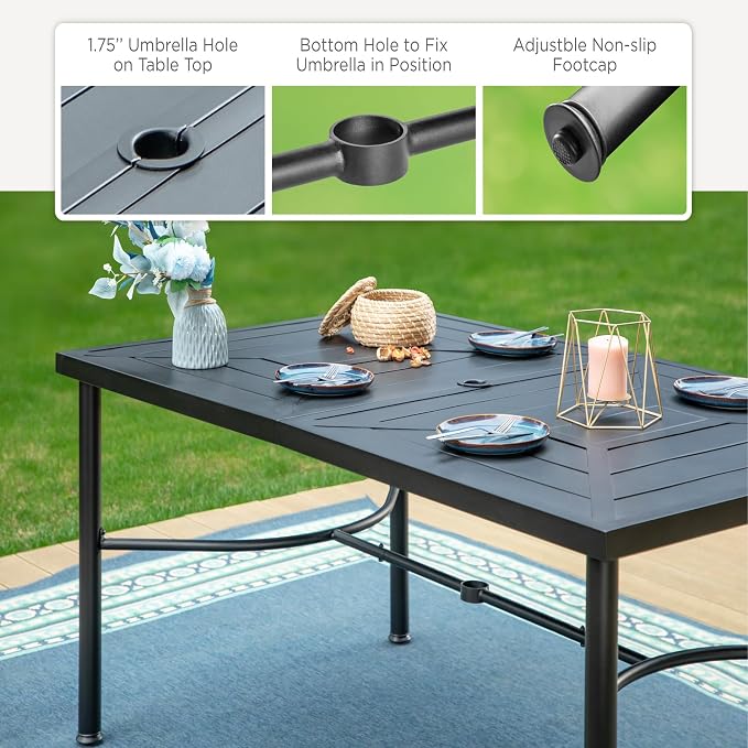 PHI VILLA Outdoor Dining Set for 6, All-Weather Patio Table and Chairs Set - Image 8