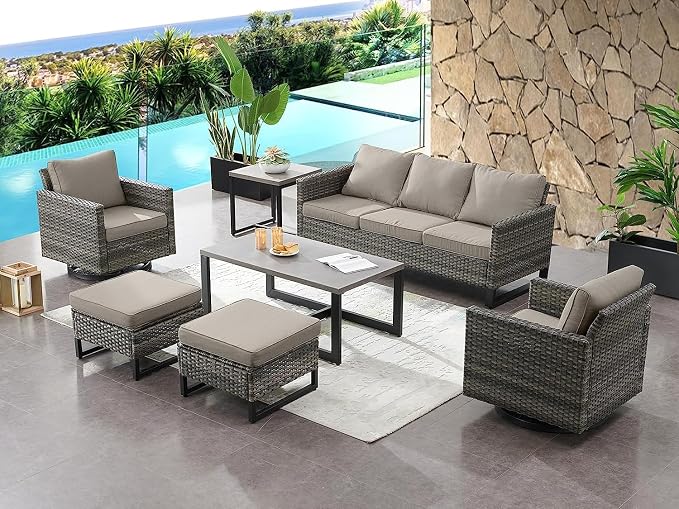 HUMMUH Outdoor Ottomans for Patio Set of 2 PE Wicker Outdoor Footstool - Image 5