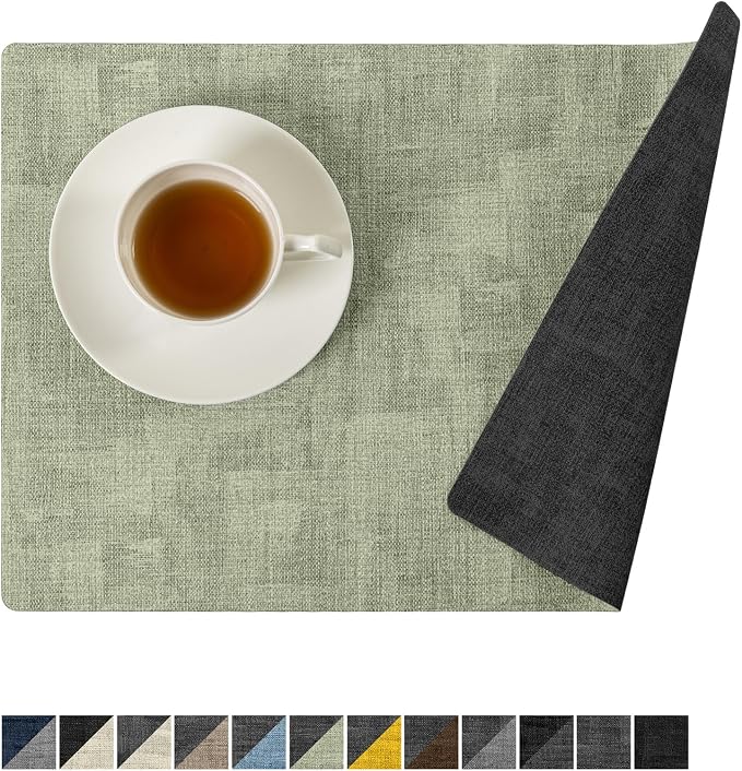 Romanstile Reversible Vinyl Placemats Set of 4, Faux Leather 100% Waterproof by Romanstile