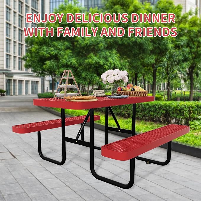 4FT Picnic Tables for Outdoors, Rectangular Commercial Metal Picnic Table Bench - Image 4