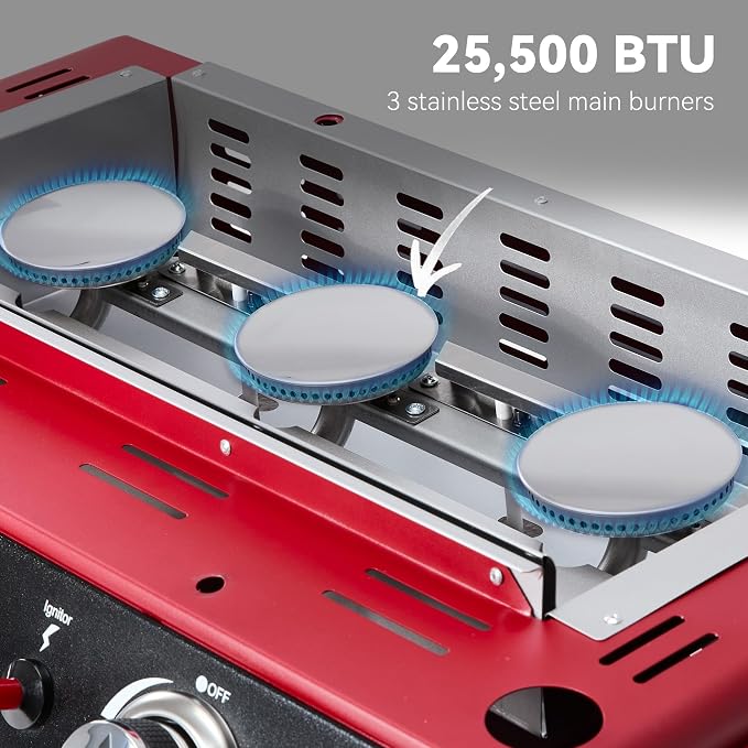 Royal Gourmet PD1301R 3 Burner Tabletop Propane Gas Griddle - Image 7