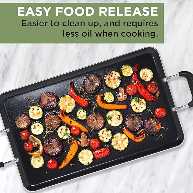 Griddle Pan, Black Nonstick Aluminum, 18 x 12 Inch Cooking Surface