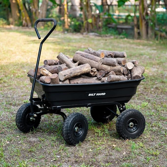 BILT HARD 4 Cu.Ft. 10" No-Flat Tires Poly Yard Dump Cart - Image 7