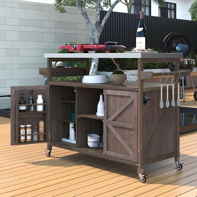 Rolling Cart ，Storage Cabinet, Grill Table ，Artificial Board，with Stainless - Image 6