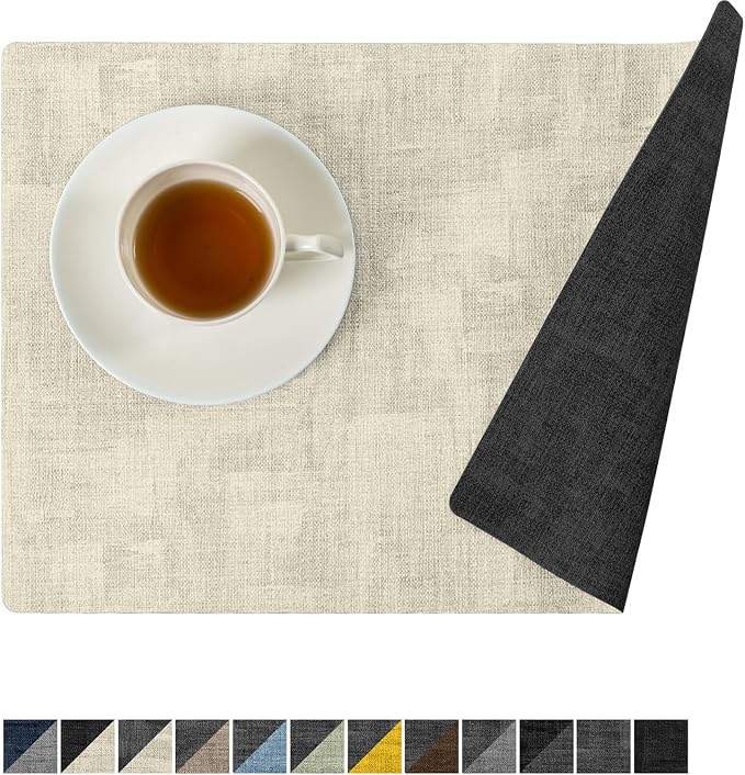 Romanstile Reversible Vinyl Placemats Set of 6, Faux Leather 100% Waterproof by Romanstile
