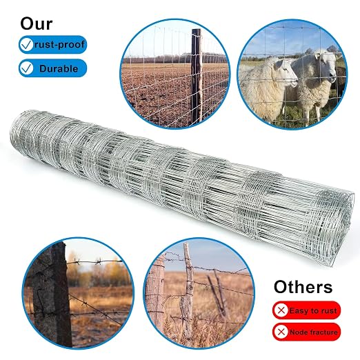 Farm Fence 3ft x 164ft Heavy Zinc Coating Cattle Fence, Galvanized Field Wire - Image 4