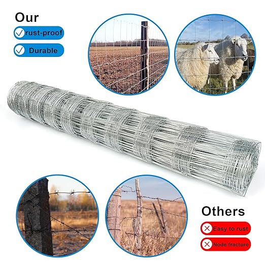 Farm Fence 4ft x 164ft Heavy Zinc Coating Cattle Fence Galvanized Field Fencing - Image 4